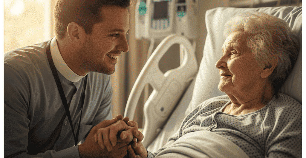 Image representing Christian Chaplaincy, showing a compassionate interaction.