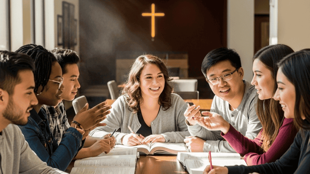 Image representing Christian Education, showing a Bible and school supplies.
