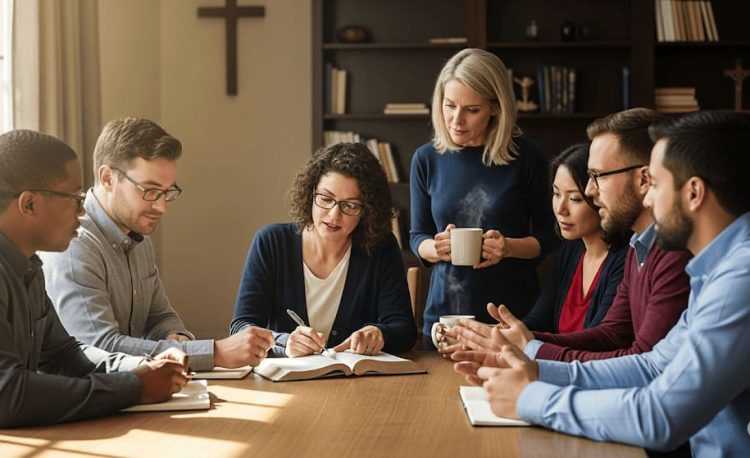 A group of people around a table, representing Christian leadership.