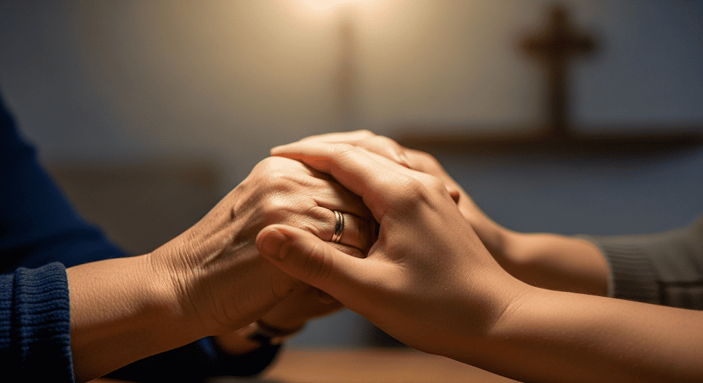 Two hands clasped together, symbolizing support and Christian counseling.