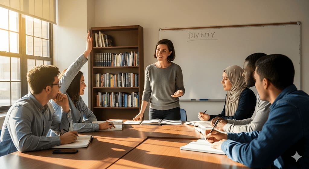 Students in a theological discussion