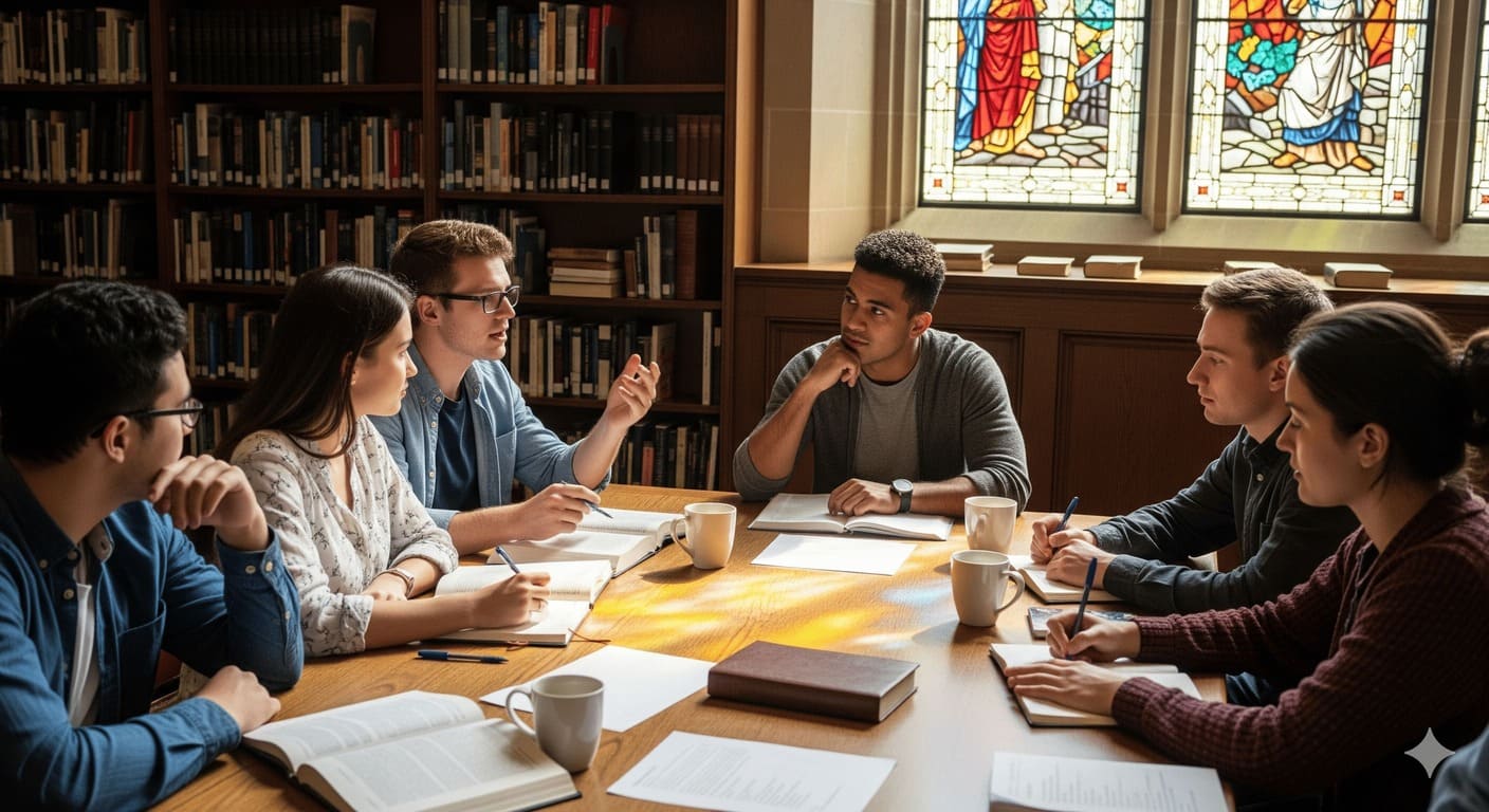 Students in a theological discussion